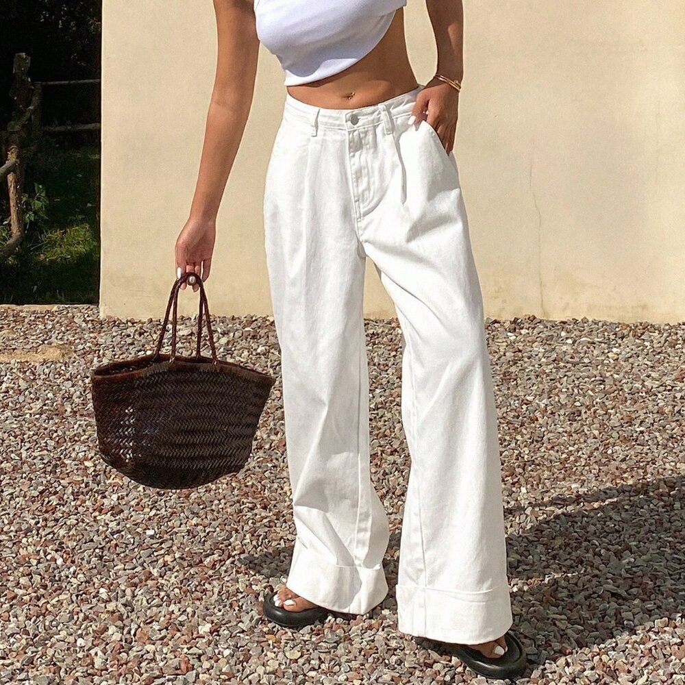 White Casual Women's Loose Denim Jeans